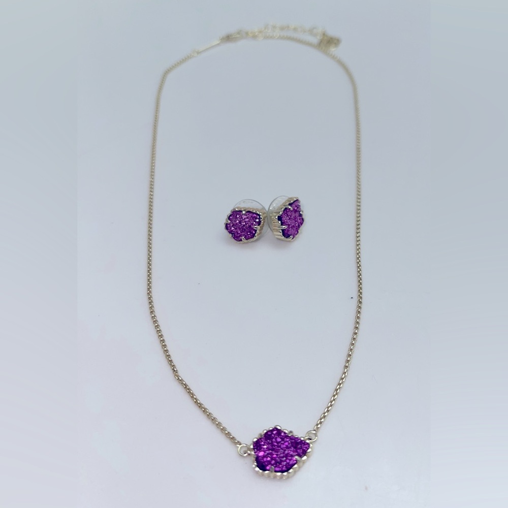 Kendra scott purple drusy necklace and earrings
